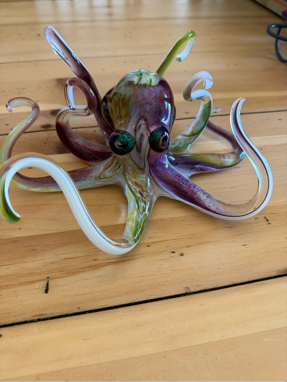 Handblown Glass Octopus Sculpture - Purple & Green